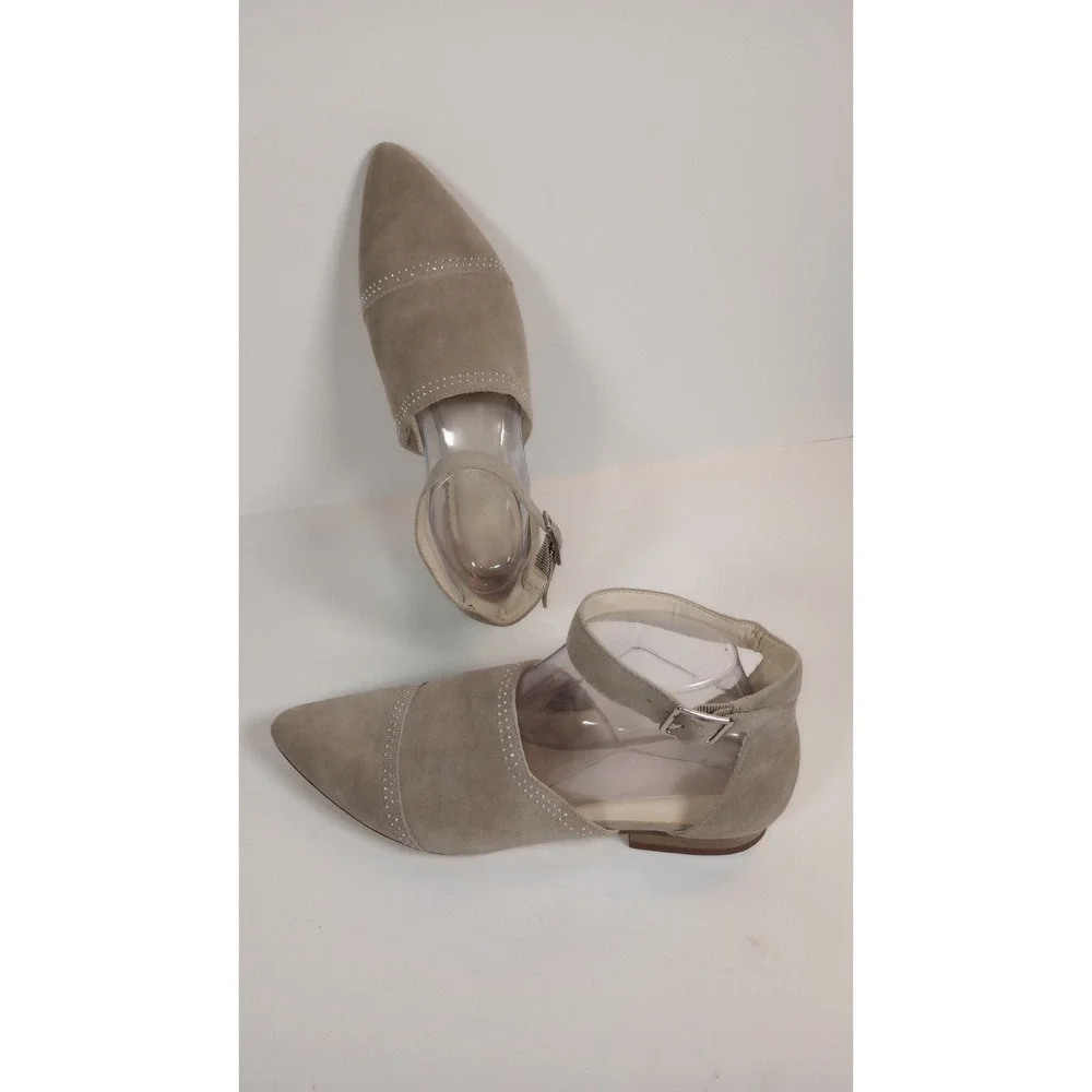 Nine West Taupe Suede Studded Slingback Heels Pointed Toe Low Block Heel 8M